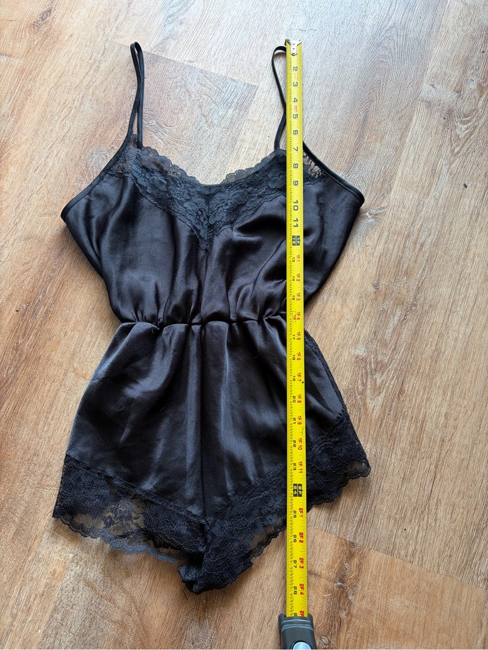 Vintage 80s Black Lace-Trim Satin Teddy Romper - Picture 11 of 11